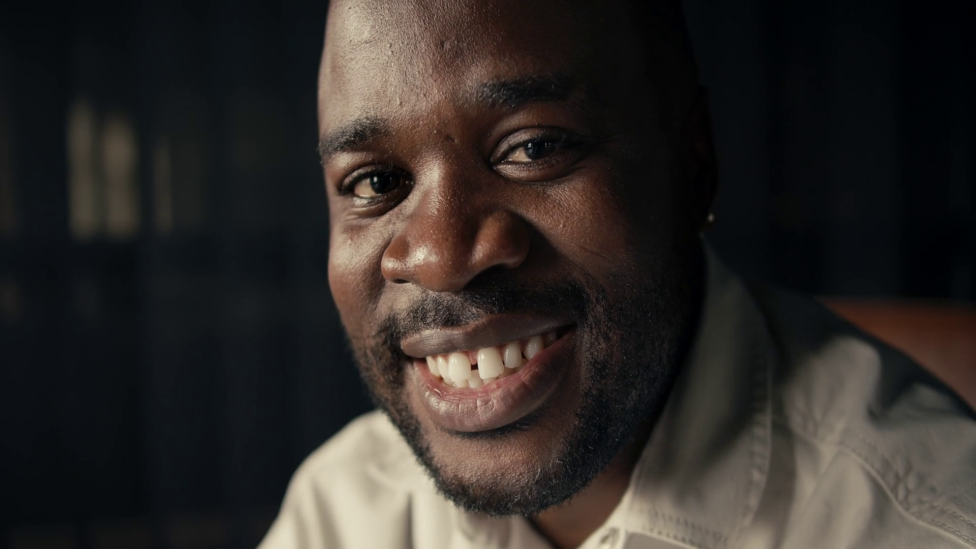 Closeup Portrait Of Happy Man With Black Stock Footage SBV347800967