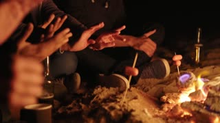 Beach Picnic: Young People Enjoying Bonfire and Evening Warmth