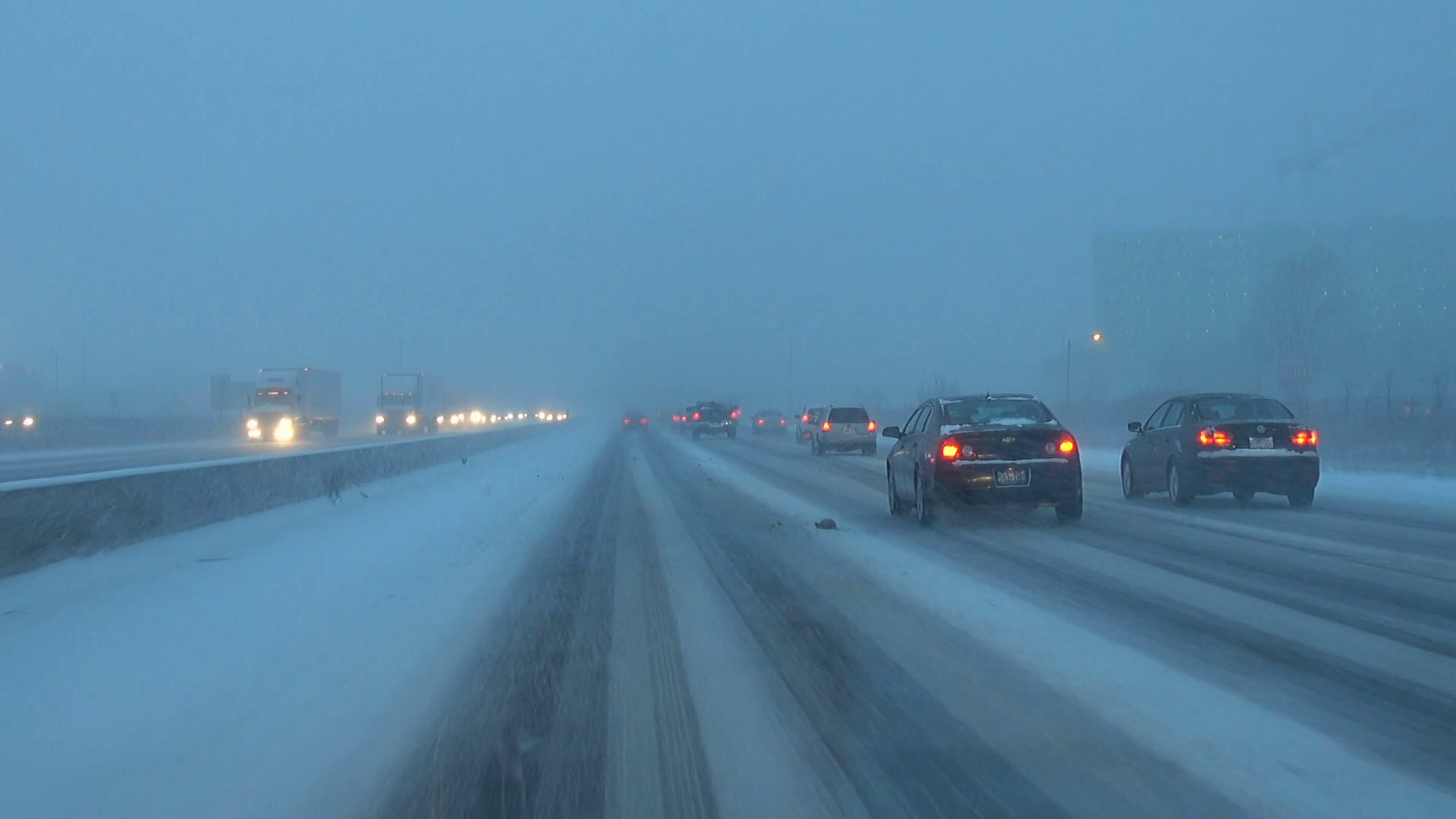 Driving Down Snow Covered Highway At Rush Stock Footage SBV326614316