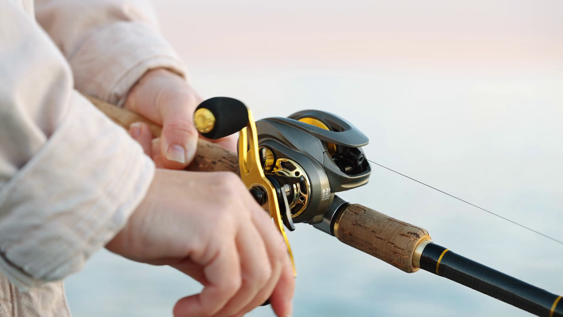 Reel Of Fishing Rod Hand Rotation On Blue Stock Footage SBV-348789077 ...