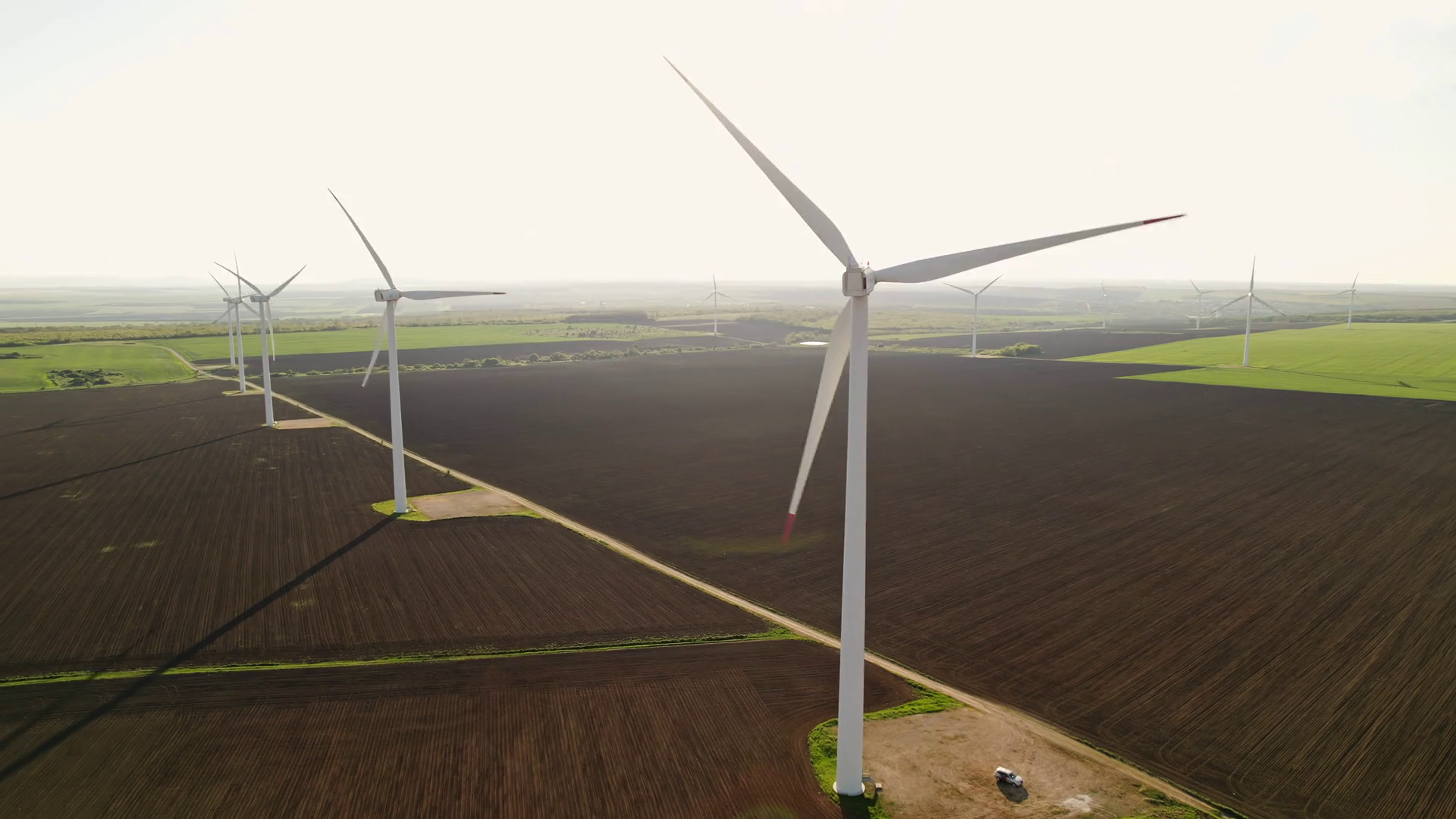 Large Wind Turbines With Blades Rotate In Stock Footage SBV347414115
