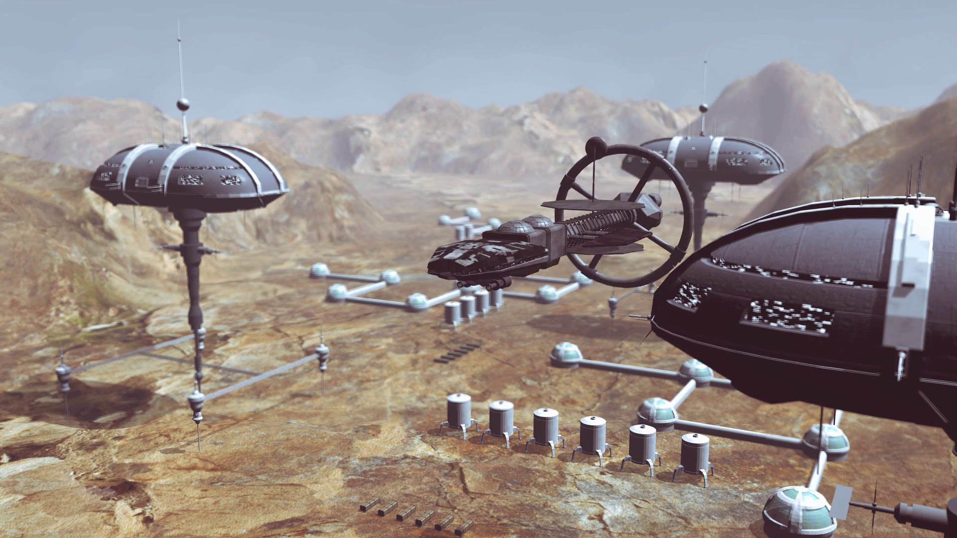 Spaceship Take Off From Mars Colony Stock Motion Graphics SBV313147925