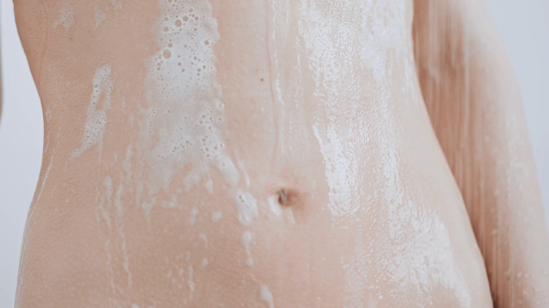 Take Shower Foam Flows Down Slim Stomach Stock Footage SBV346978100