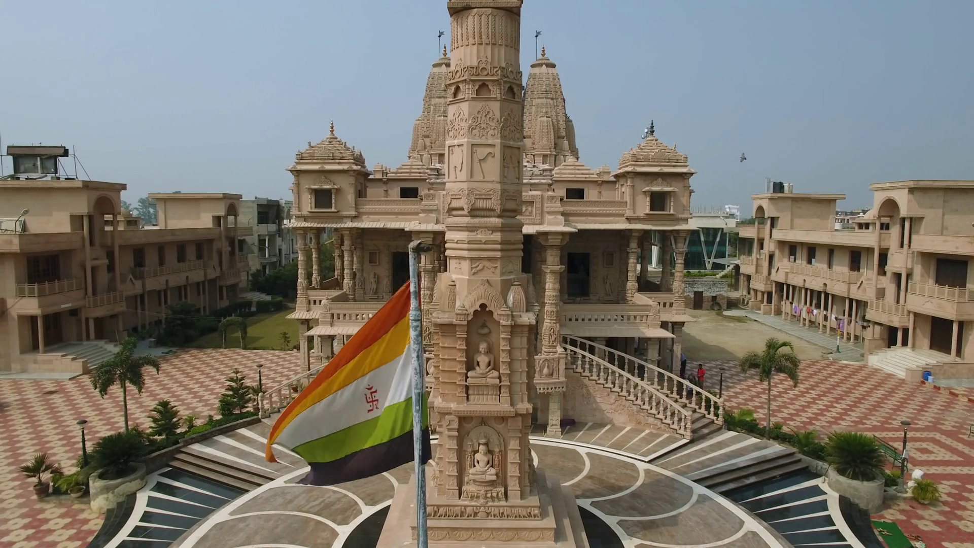 Aerial view of Jain temple in the suburbs of Delhi Stock Video Footage