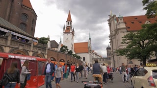 Weekend in the central streets of Munich. Steadicam shot .