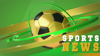 Golden Soccer Ball Rotates on a Green Background. The animation features a highly polished golden soccer ball prominently. It rotates gently while dynamic green and gold ribbons elegantly swirl around it against a vibrant green background.