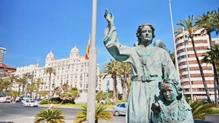 ALICANTE,  SPAIN - APRIL 21,  2023: A view of a statue of an angel and a child