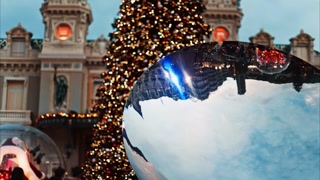 Monte Carlo , Monaco -December 23, 2024: Lighted Christmas tree in front of the Monte Carlo Casino