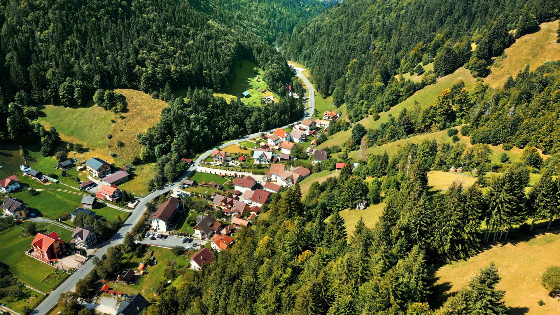 Aerial Drone View Of Moieciu De Sus Romania Stock Footage SBV-352419628 ...