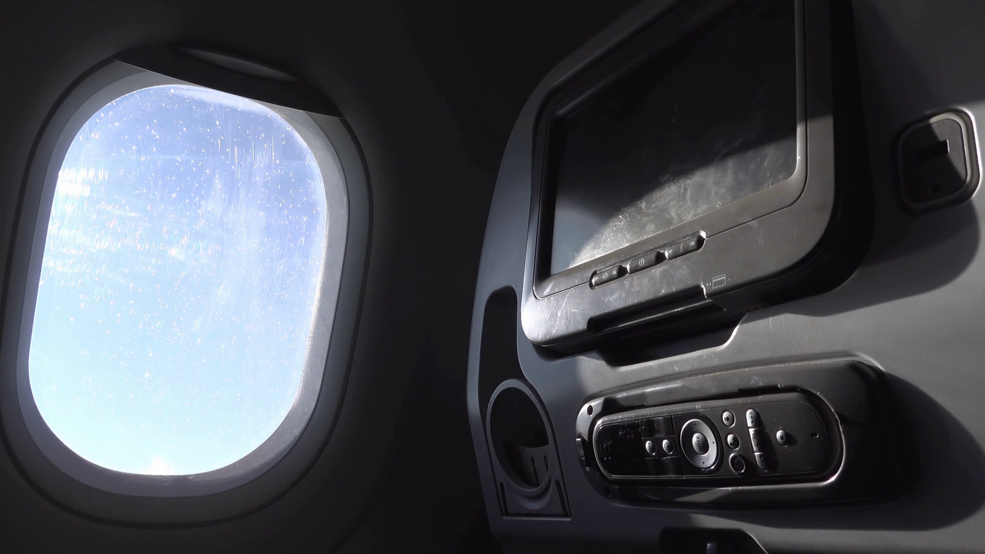 View Of Back Of Seat Window Of Airplane Stock Footage SBV-352238033 ...