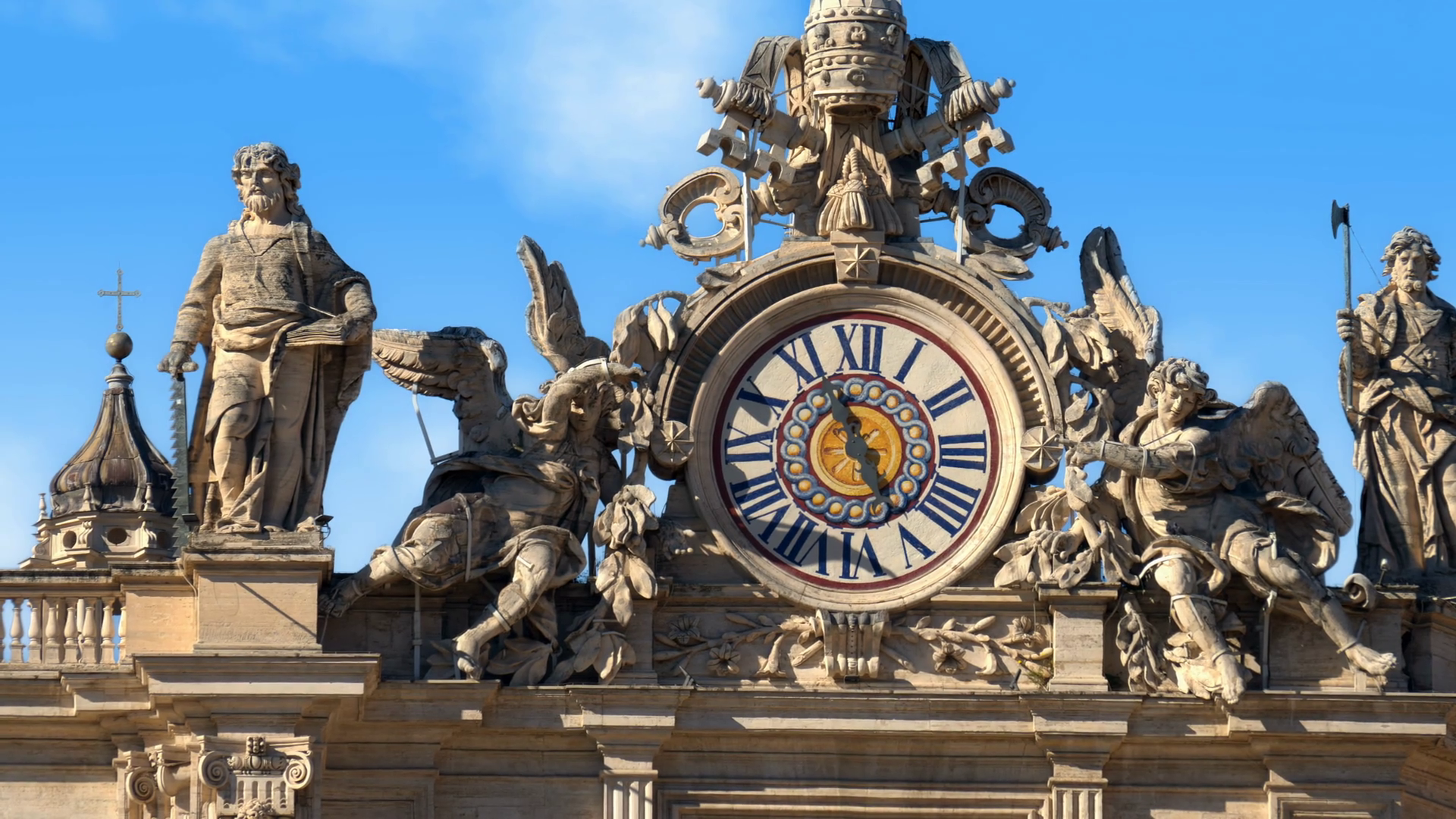 Close Up Of Of Two Clocks Atop Of Saint Stock Footage SBV-352359771 ...