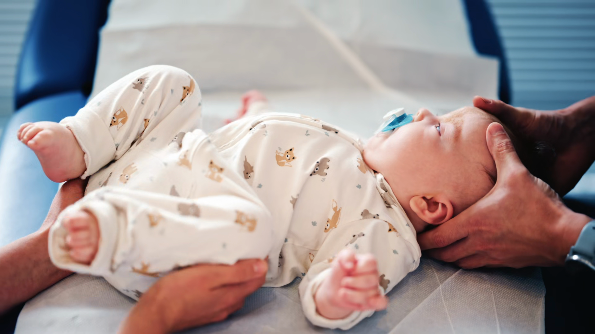 Calm Baby Wearing Pacifier Lying On Medical Stock Footage SBV-353549909 ...