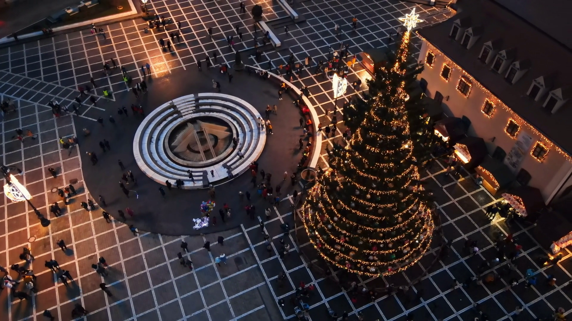 Aerial Drone View Of Council Square At Dusk Stock Footage SBV-352500422 ...