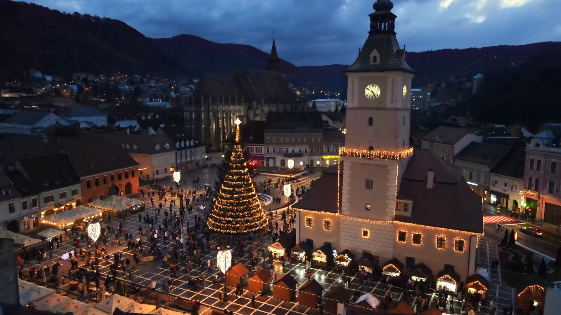 Aerial Drone View Of Council Square At Dusk Stock Footage SBV-352500447 ...