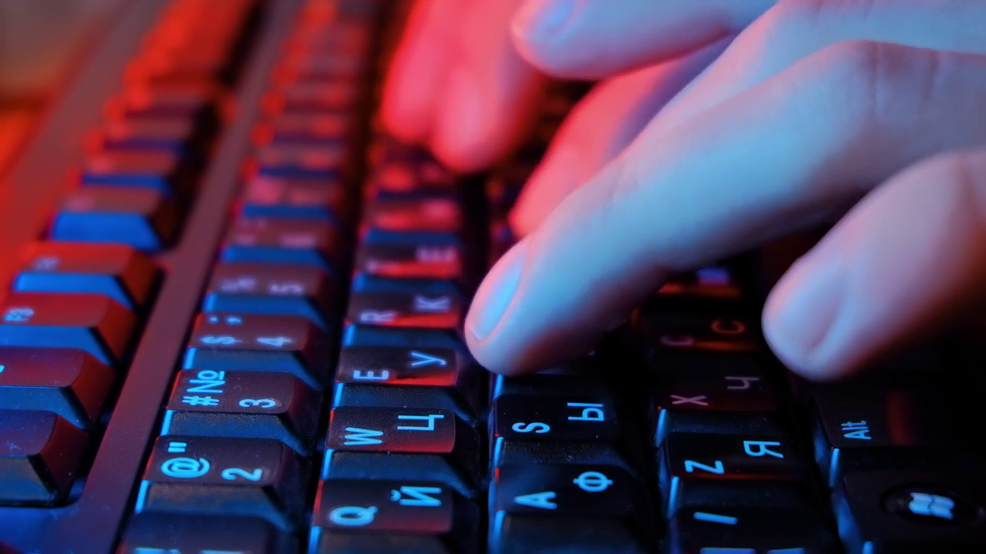 Man's Hands Typing On Dusty Keyboard In Neon Stock Footage SBV ...