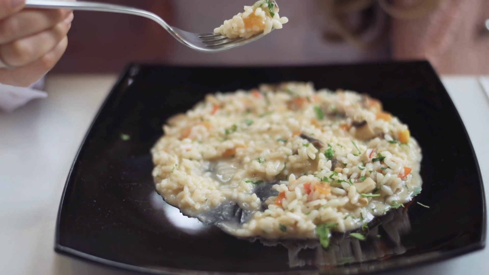 Close Up Of Woman Eating Risotto From Black Stock Footage SBV-352701450 ...