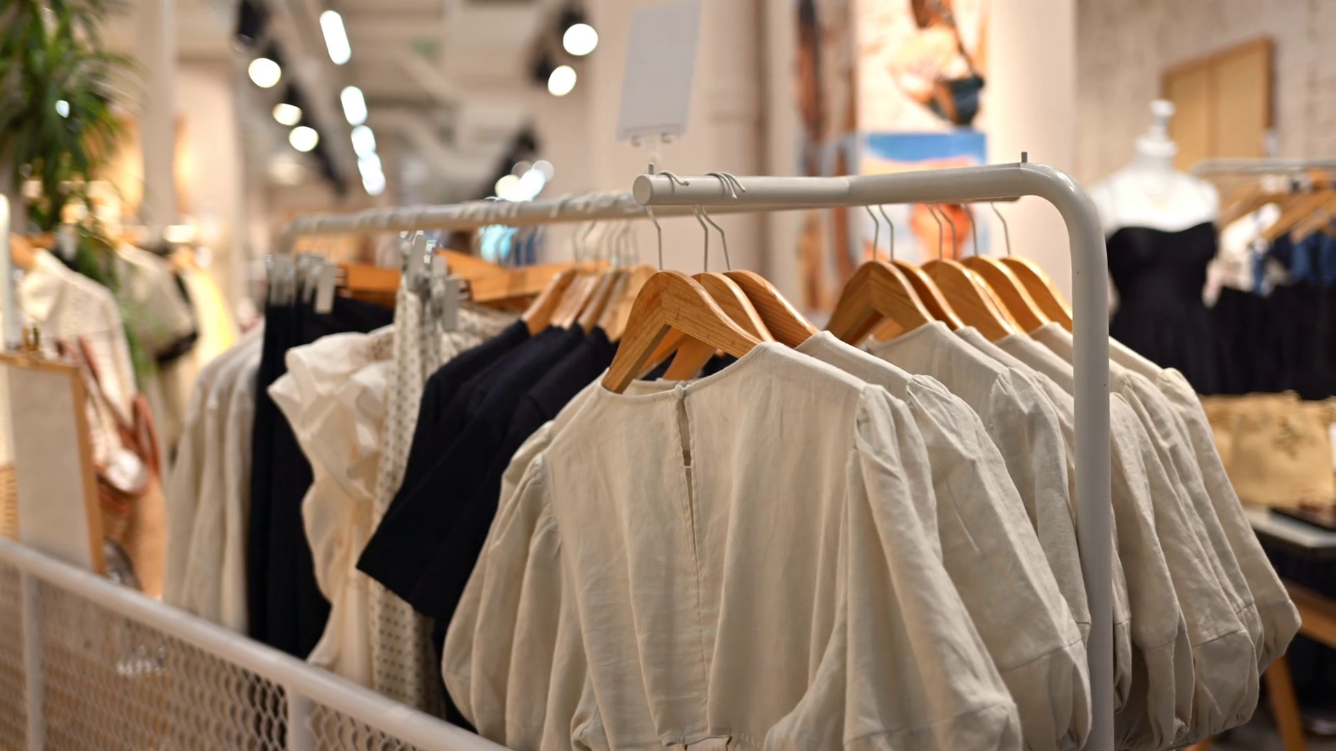 Black White Clothes Standing On Rack In Store Stock Footage SBV ...