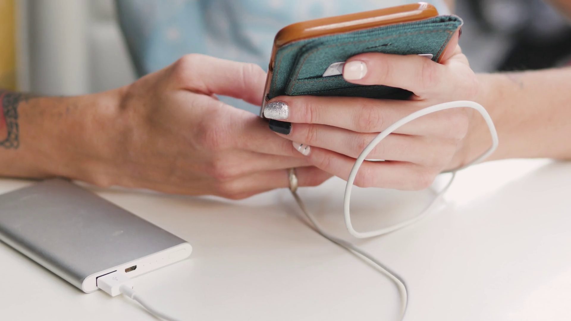 Charging Smart Phone With Power Bank Stock Footage SBV338434000