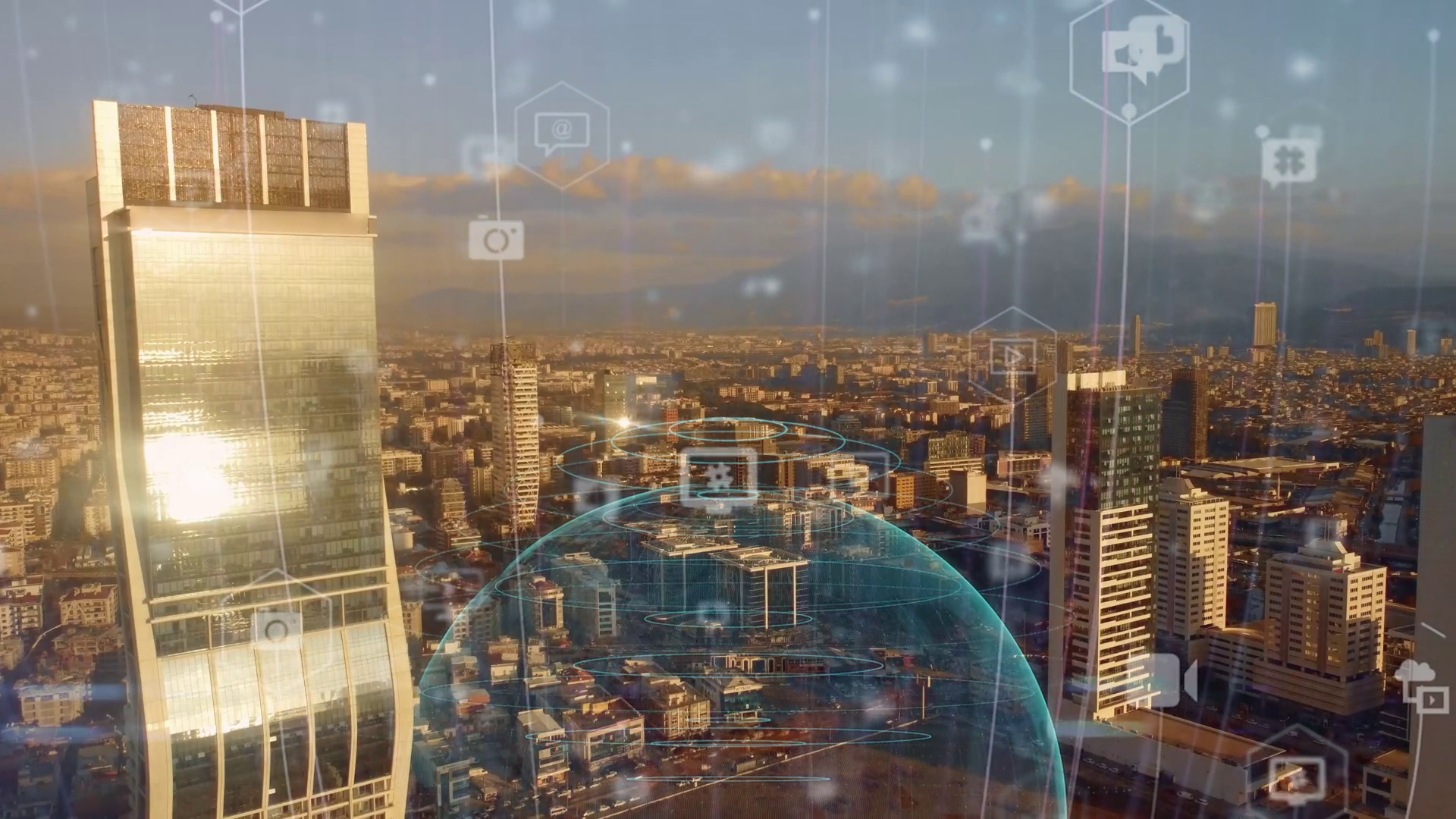 Smart Connected City Skyline Futuristic Stock Footage SBV-352222350 ...