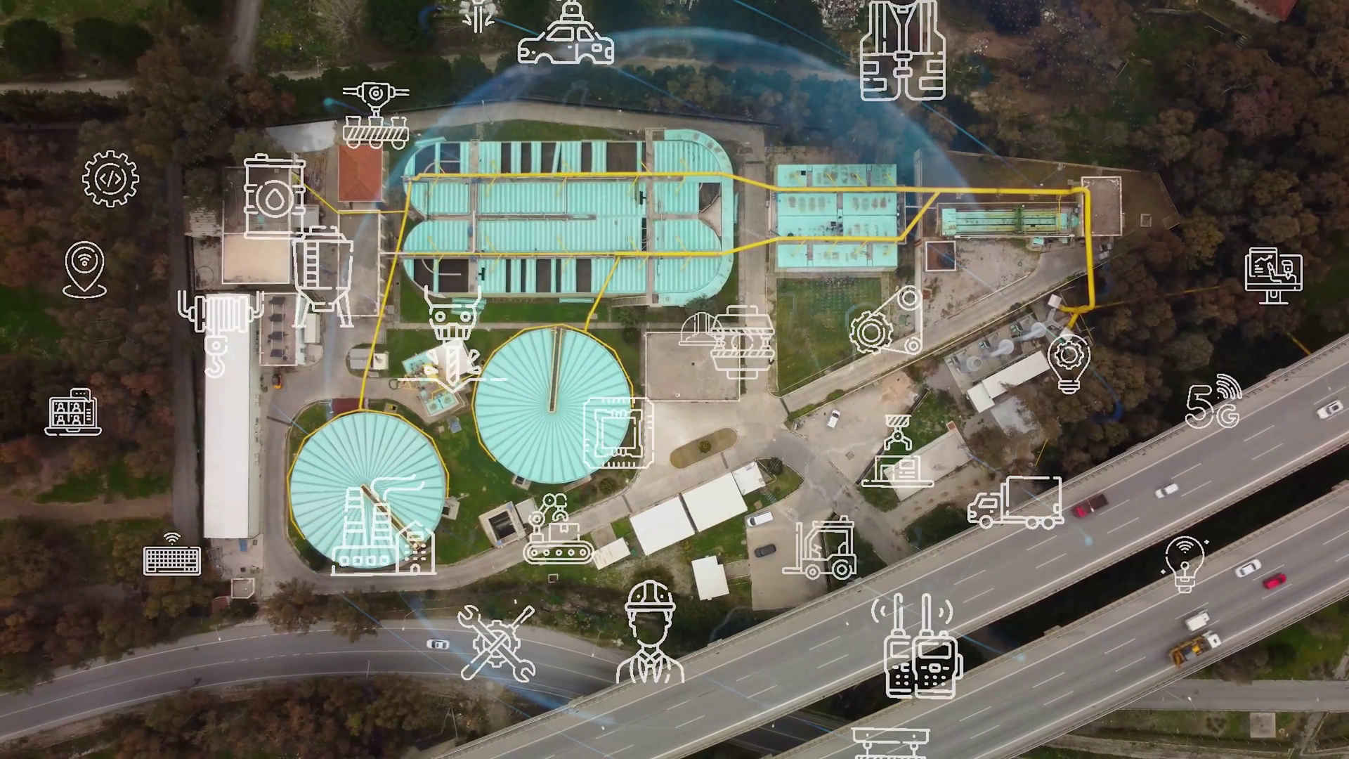 Aerial View Of Water Treatment Plant Beside Stock Footage SBV-352403747 ...