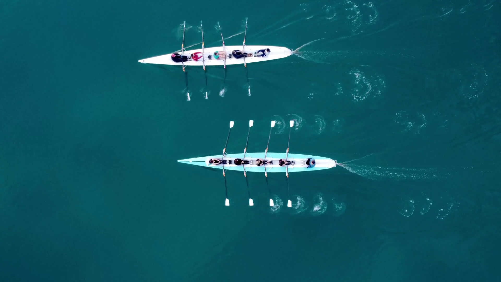 Rowing Teams Racing On Open Water With Stock Footage SBV-352350236 ...