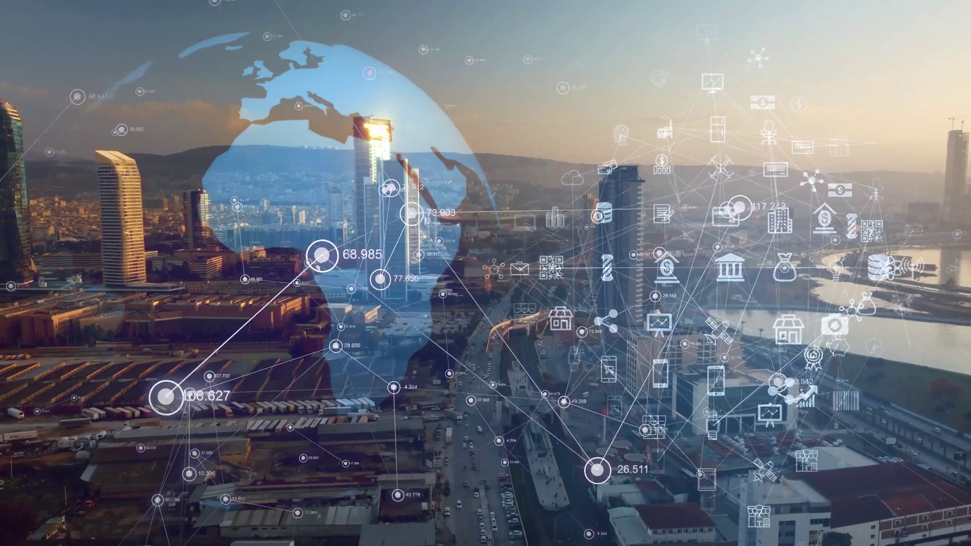 Smart Connected City Skyline Futuristic Stock Footage SBV-352012758 ...