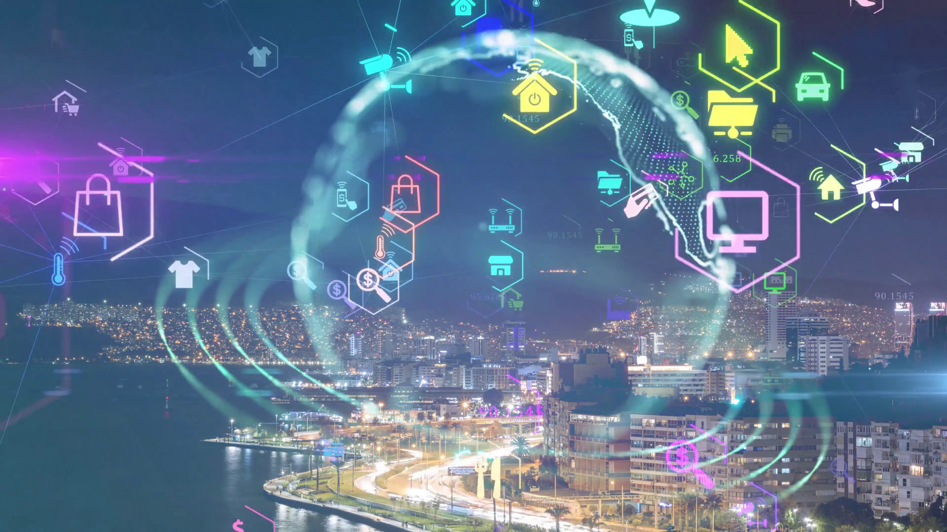Smart Connected City Skyline Futuristic Stock Footage SBV-351964625 ...