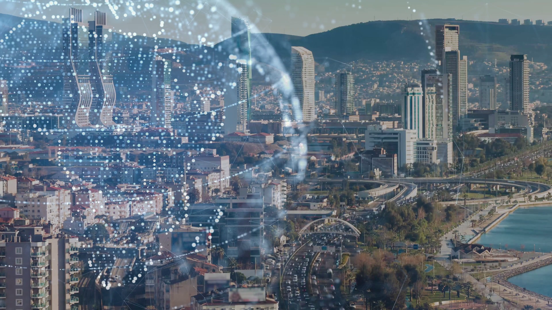 Smart Connected City Skyline Futuristic Stock Footage SBV-351964438 ...