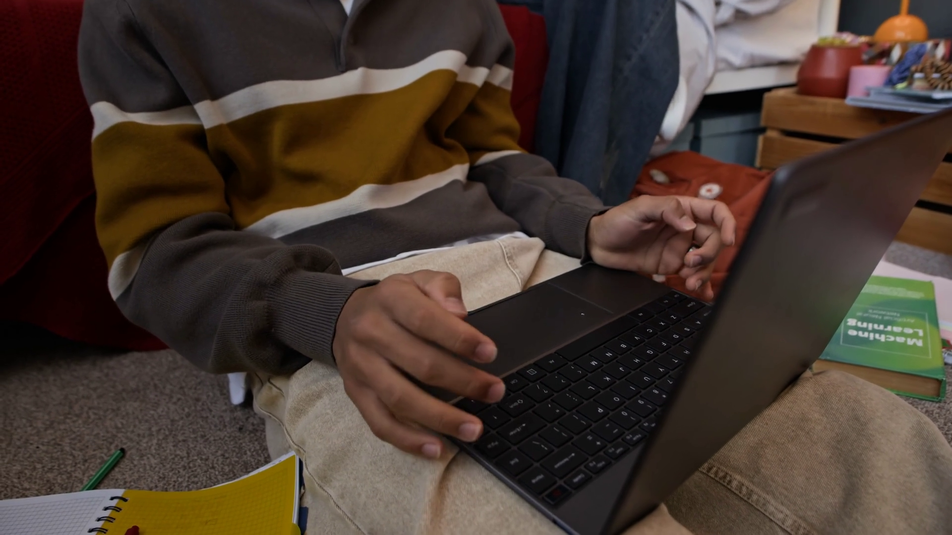 Handheld Shot Of Black Gen Z Boy Typing On Stock Footage SBV-351932200 ...