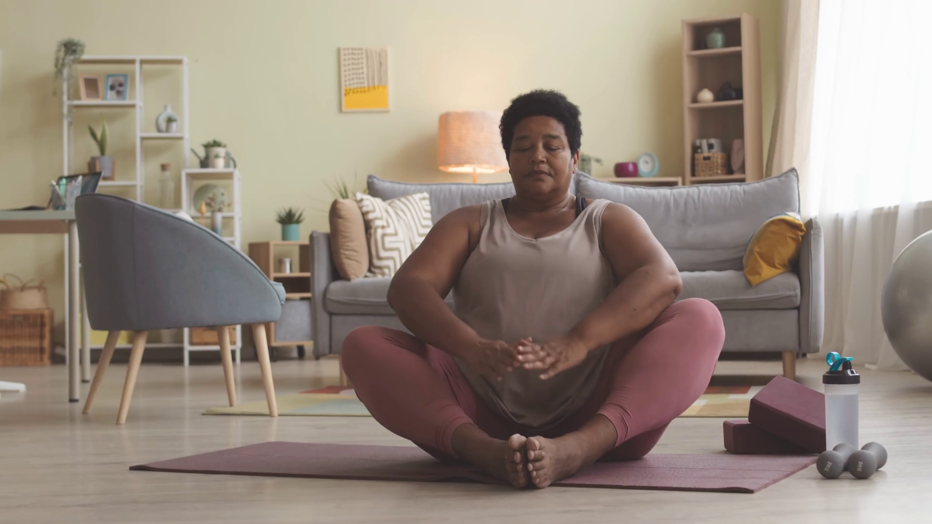 Curvy Mid Aged Black Woman Sitting In Lotus Stock Footage SBV-347407093 ...