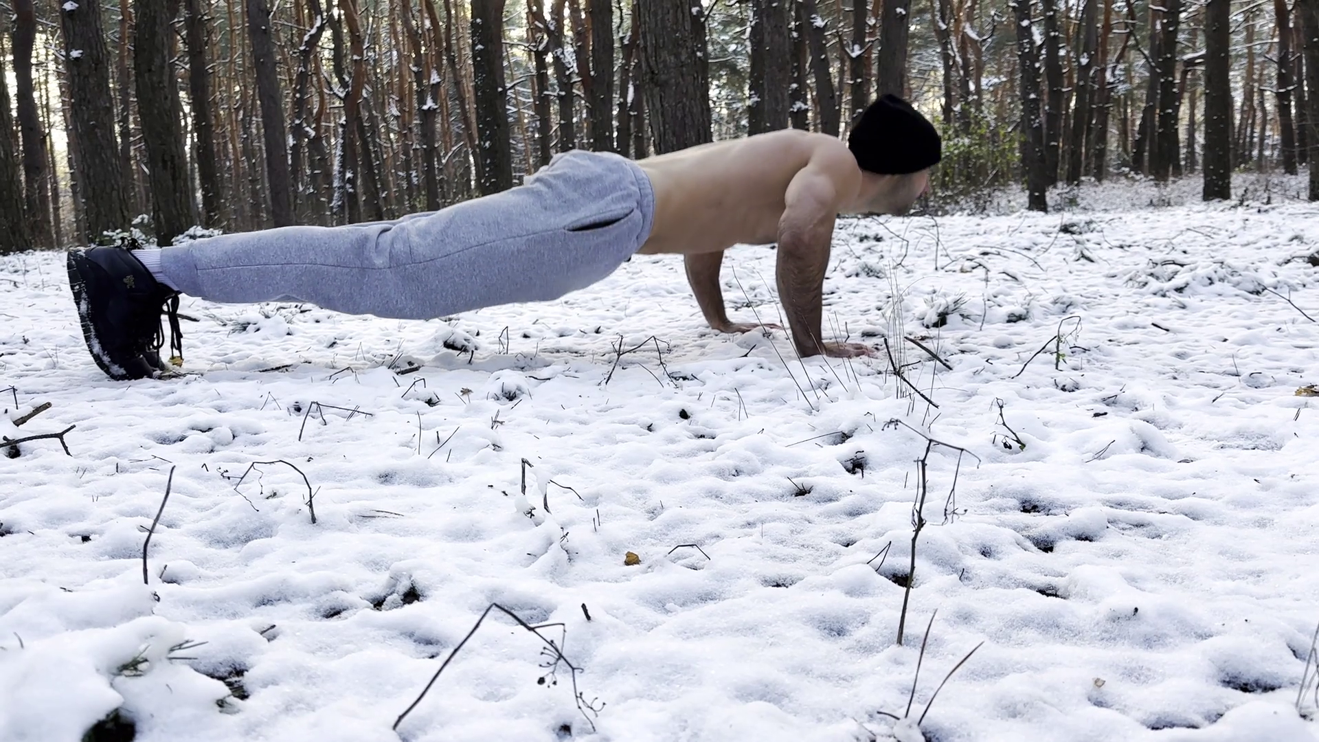 Strong Man Doing Push Ups On Snow At Winter Stock Footage SBV-353295635 ...