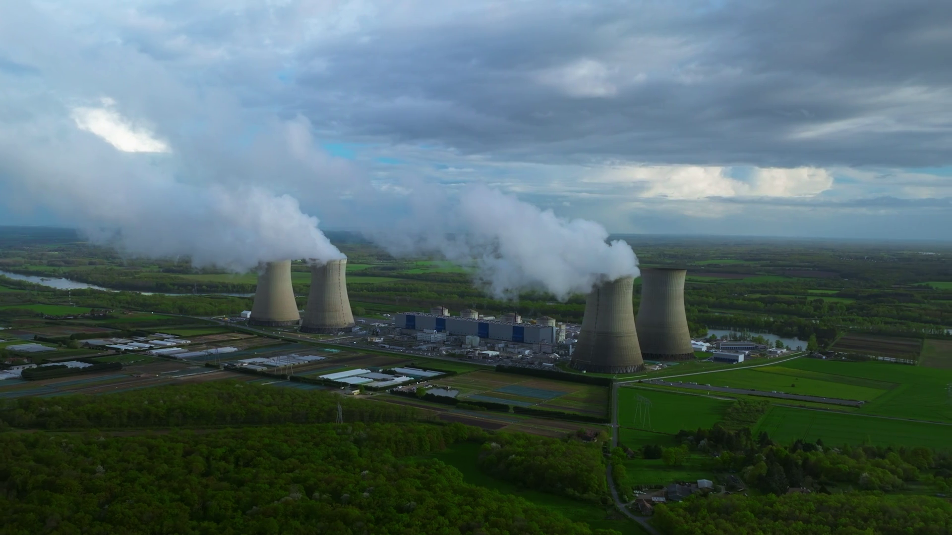 Aerial Landscape Of Nuclear Power Plant Stock Footage SBV-352825360 ...