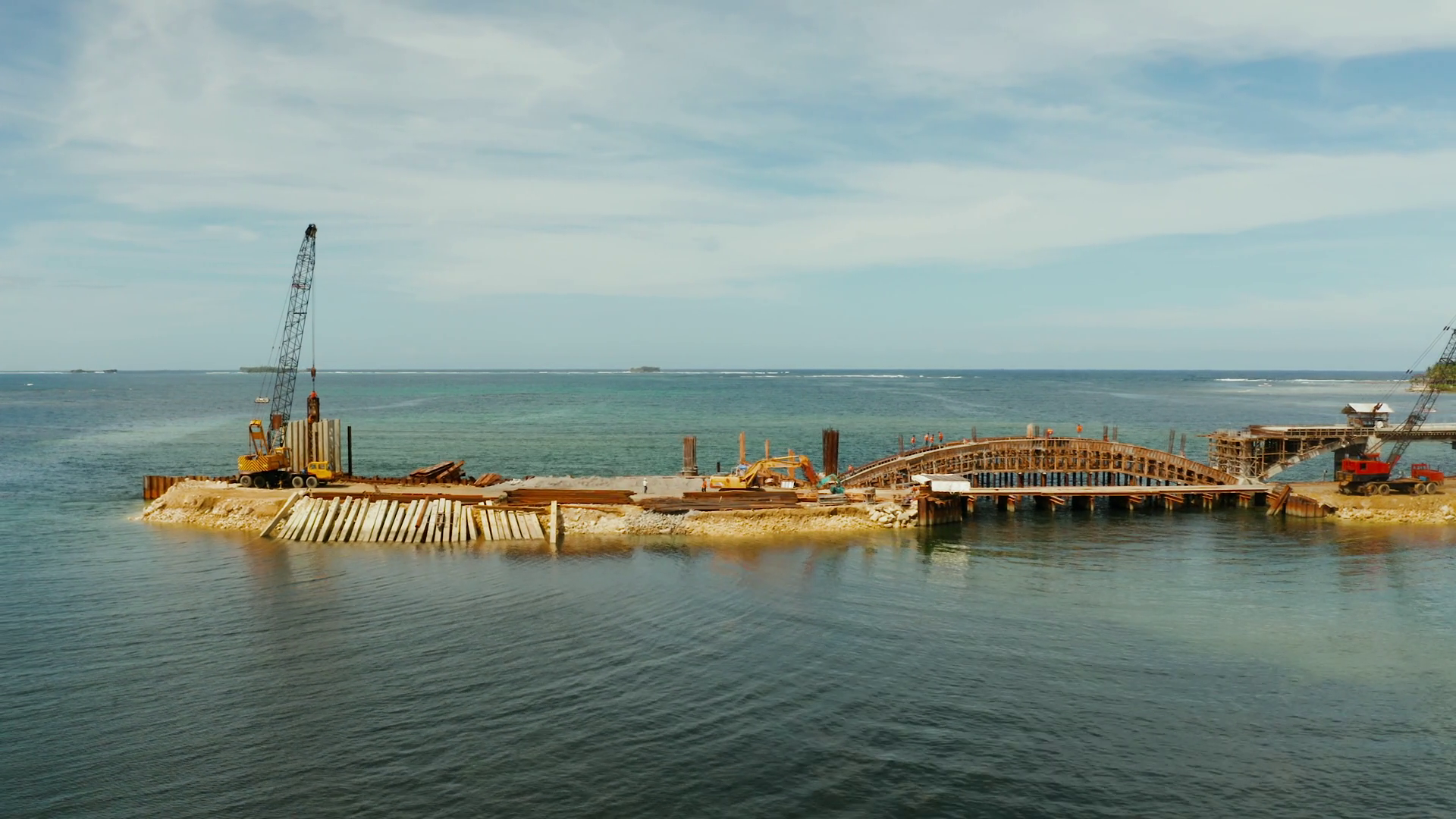 Construction Of New Bridge Over Sea Bay On Stock Footage SBV-352317096 ...