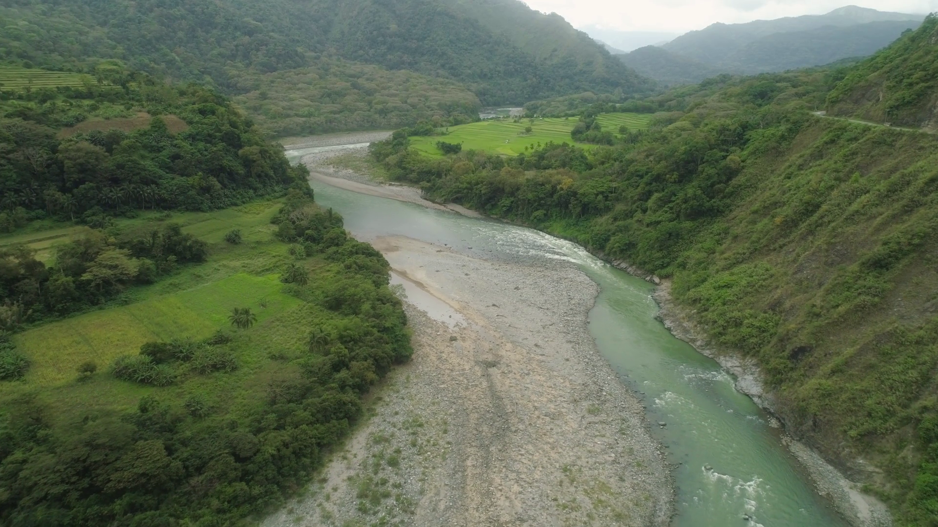 Aerial View Mountain Valley River Rice Stock Footage SBV-352350250 ...