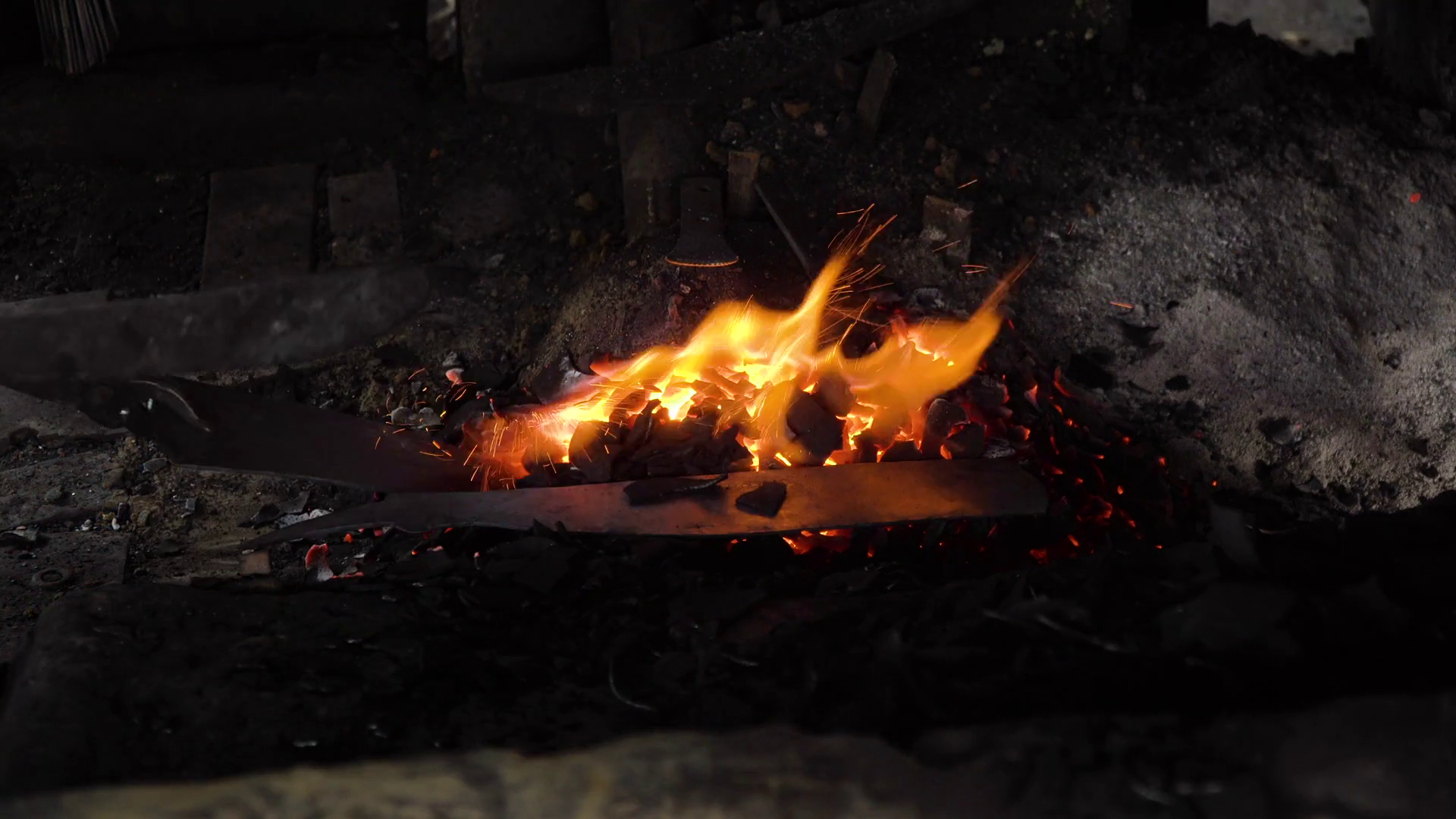 Blacksmith Furnace With Hot Iron Burning Stock Footage SBV347536129