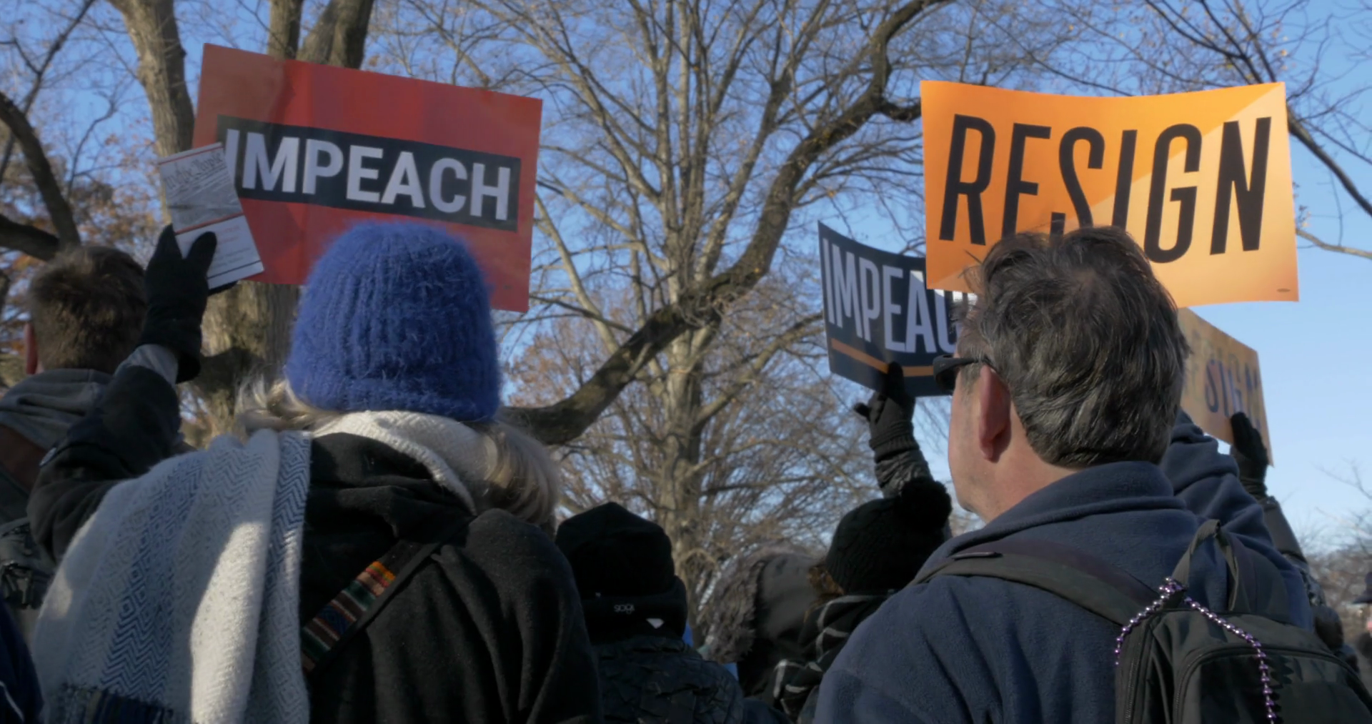 Protesters Hold Impeach And Resign Signs Before Congress Vote To Impeact Donald Trump Stock