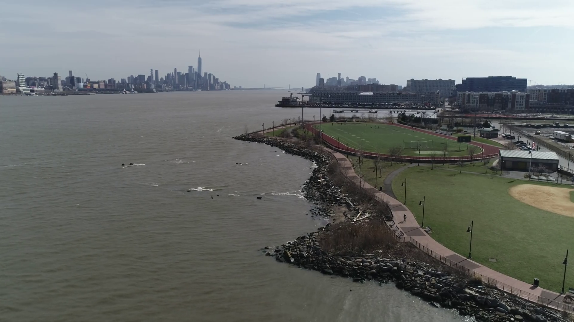 Aerial Of Edgewater New Jersey February 2018 Stock Footage SBV