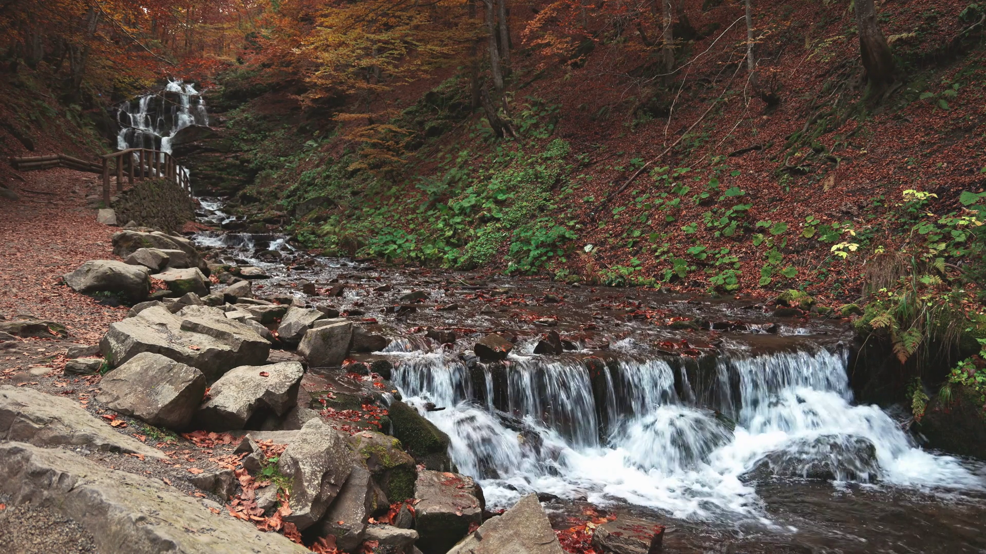 Waterfall Falling Down Mountain Slope In Stock Footage SBV-353053701 ...