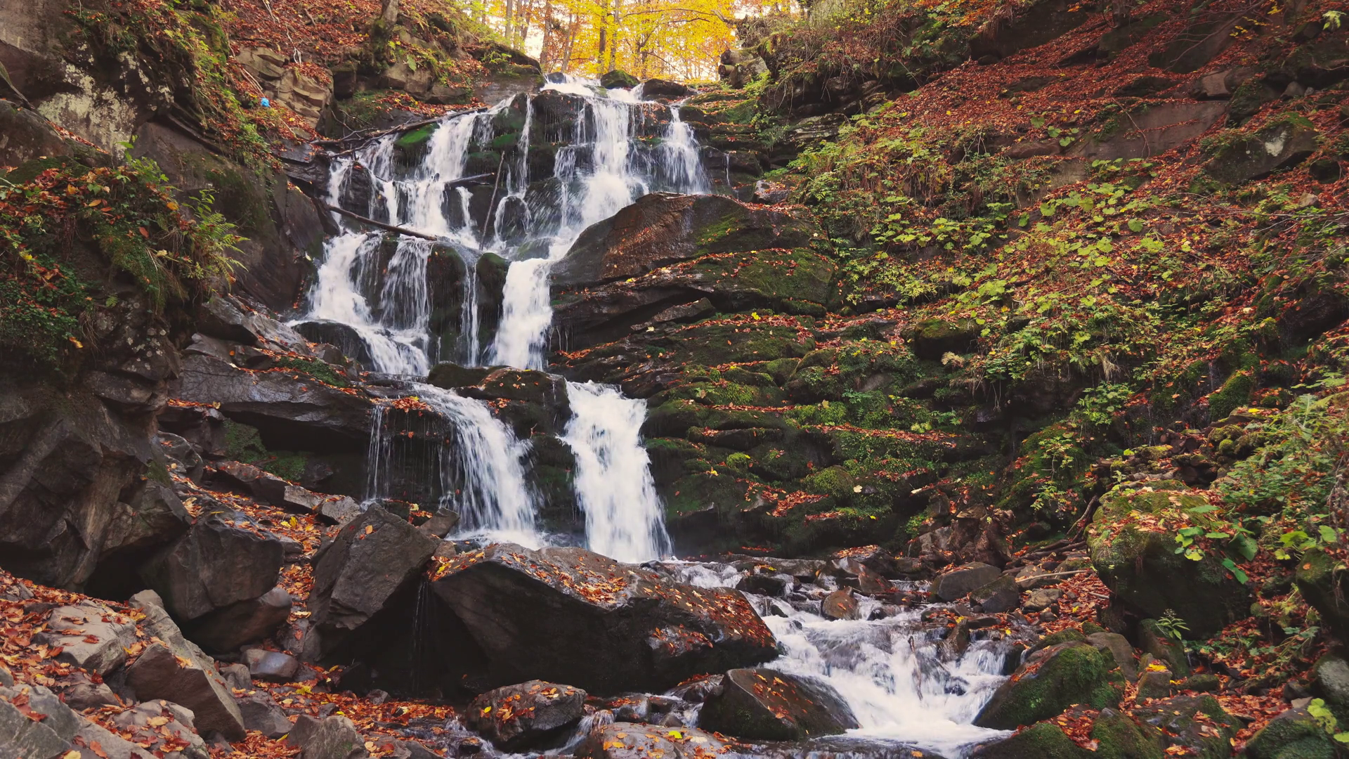 Waterfall Falling Down Mountain Slope In Stock Footage SBV-353052069 ...