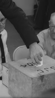 1964 - LBJ and the First Lady cast their votes in the presidential election in LBJ's hometown.
