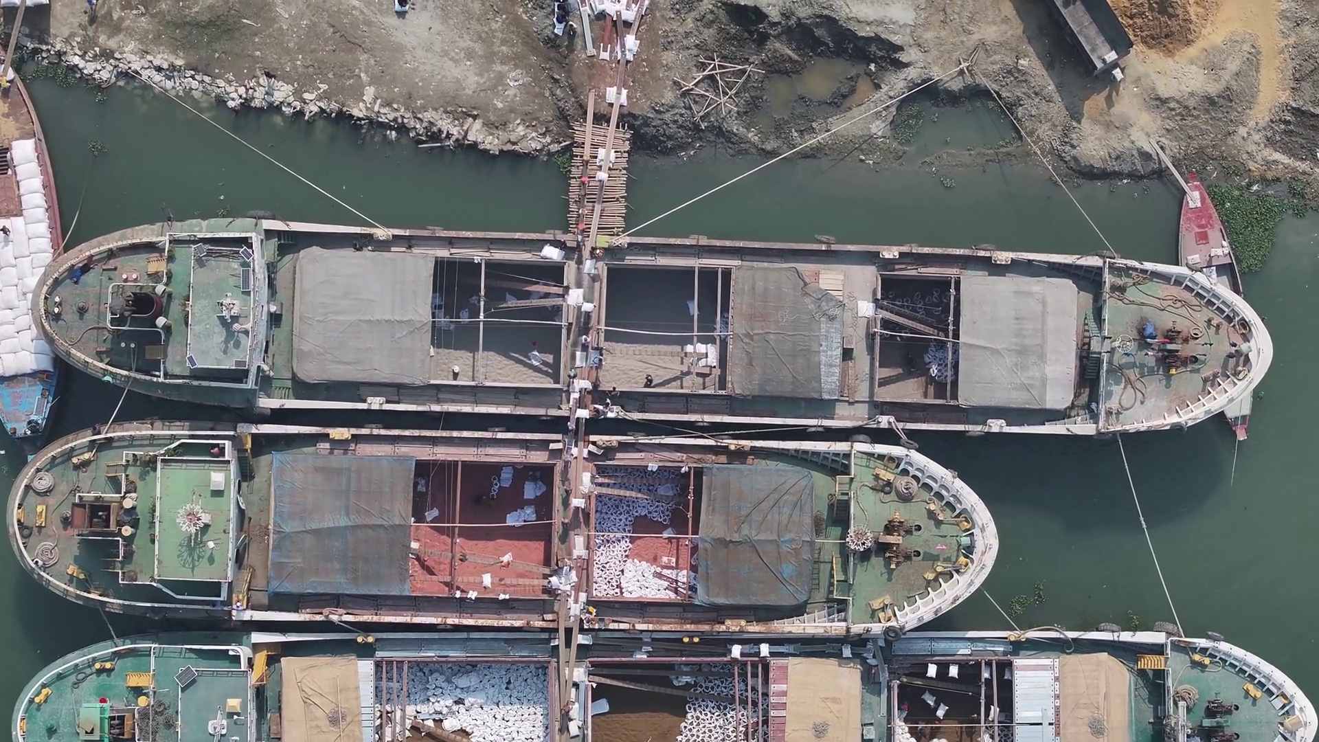 Aerial View Of Busy Dock With Cargo Ships Stock Footage SBV-353304631 ...