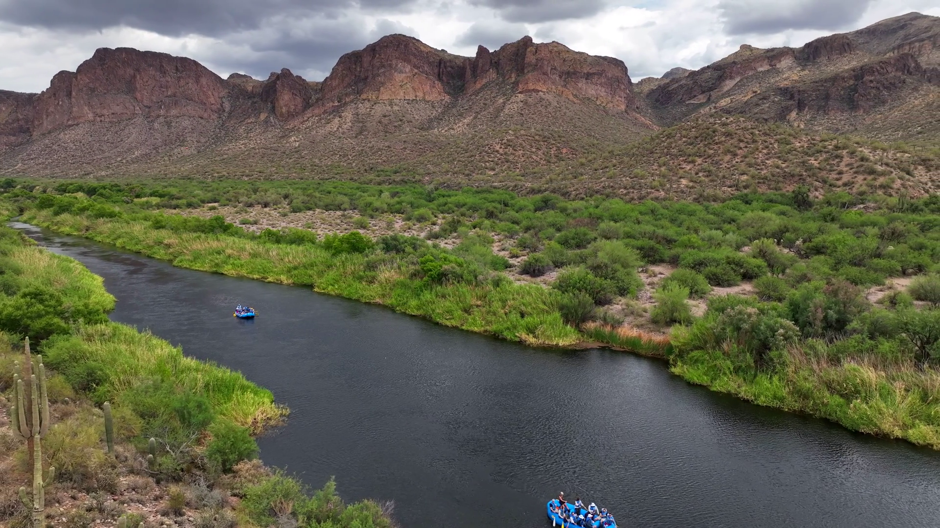 Aerial View Of Raft Floating Down River Stock Footage SBV-353312982 ...