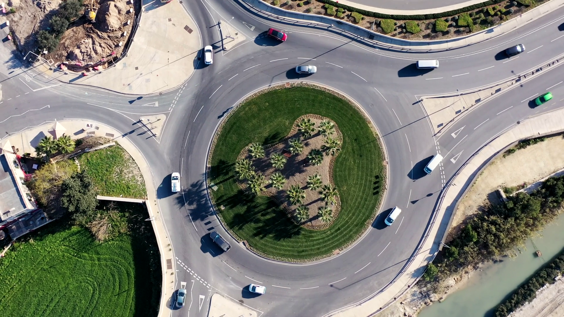 Aerial View Of Roundabout With Cars Moving Stock Footage SBV-353285460 ...