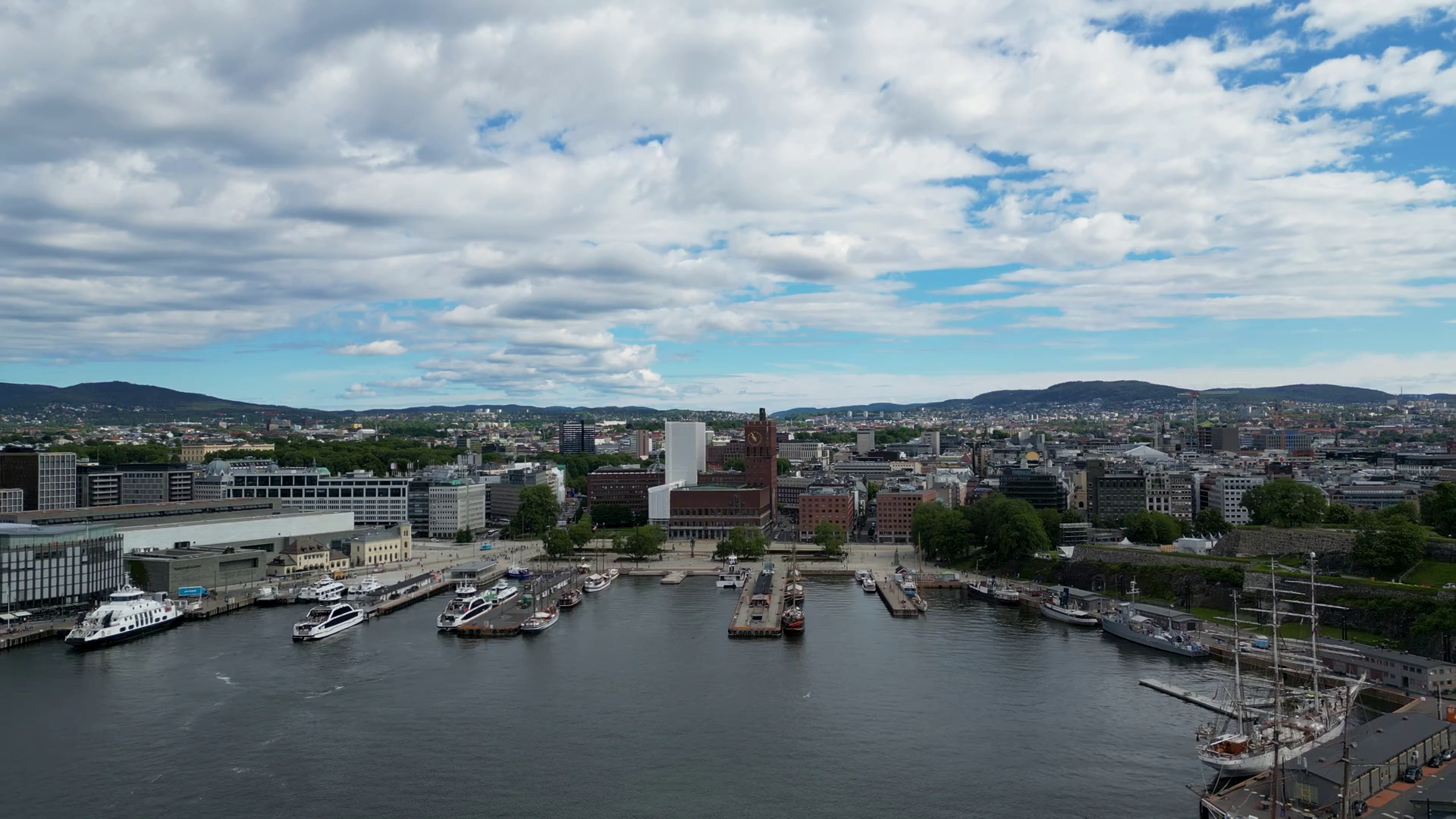 Aerial View Of Oslo Harbor With Boats Docked Stock Footage SBV ...