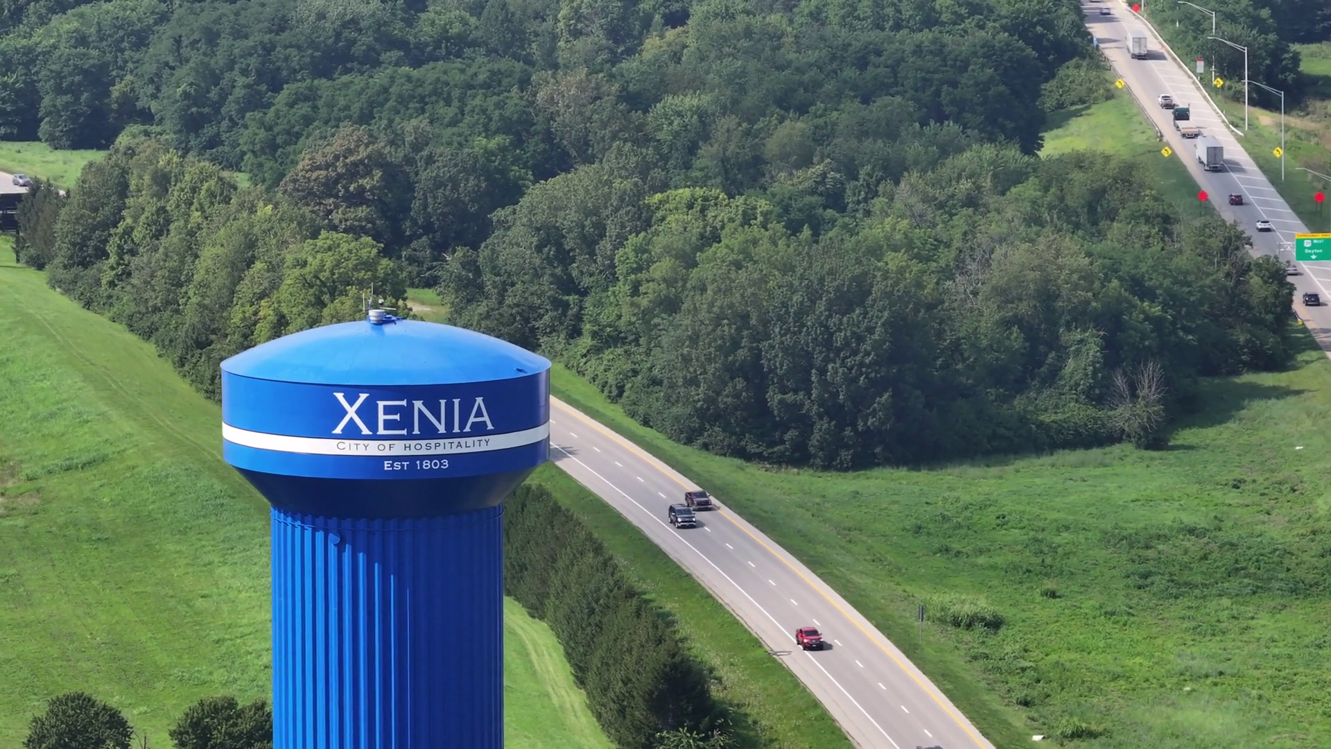 Aerial View Of Xenia Water Tower United Stock Footage SBV-352656642 ...