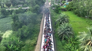 Aerial view of train, Bogura, Bangladesh.