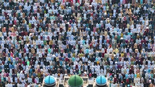 Aerial view of prayer congregation, Bangladesh.