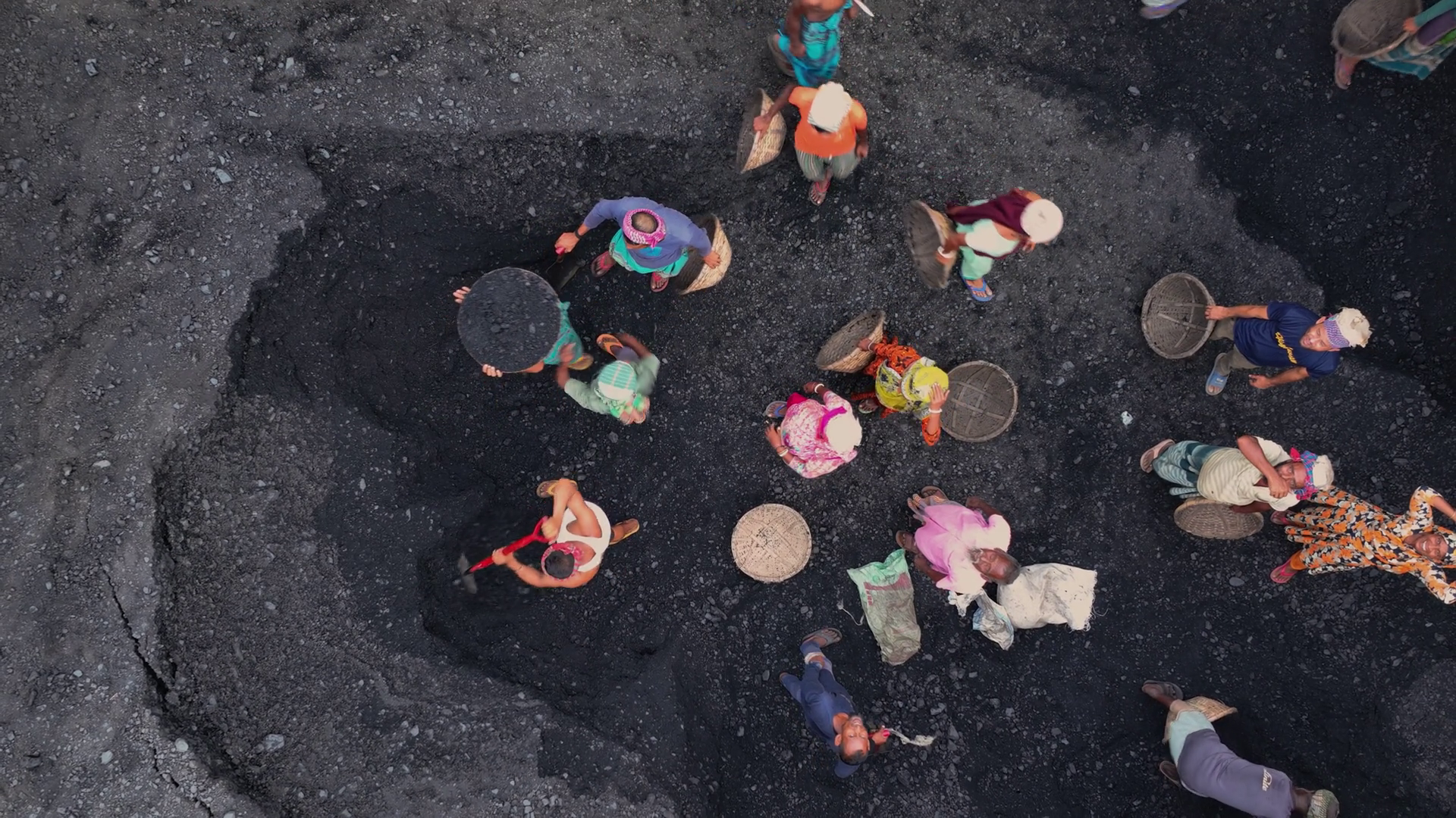 Aerial View Of People Working On Coal Stock Footage SBV-352686084 ...