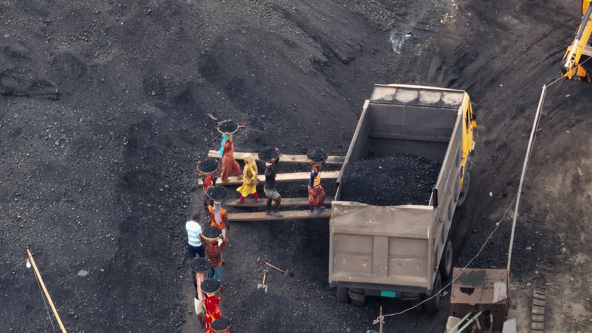 Aerial View Of Workers Loading Coal Onto Stock Footage SBV-352686093 ...