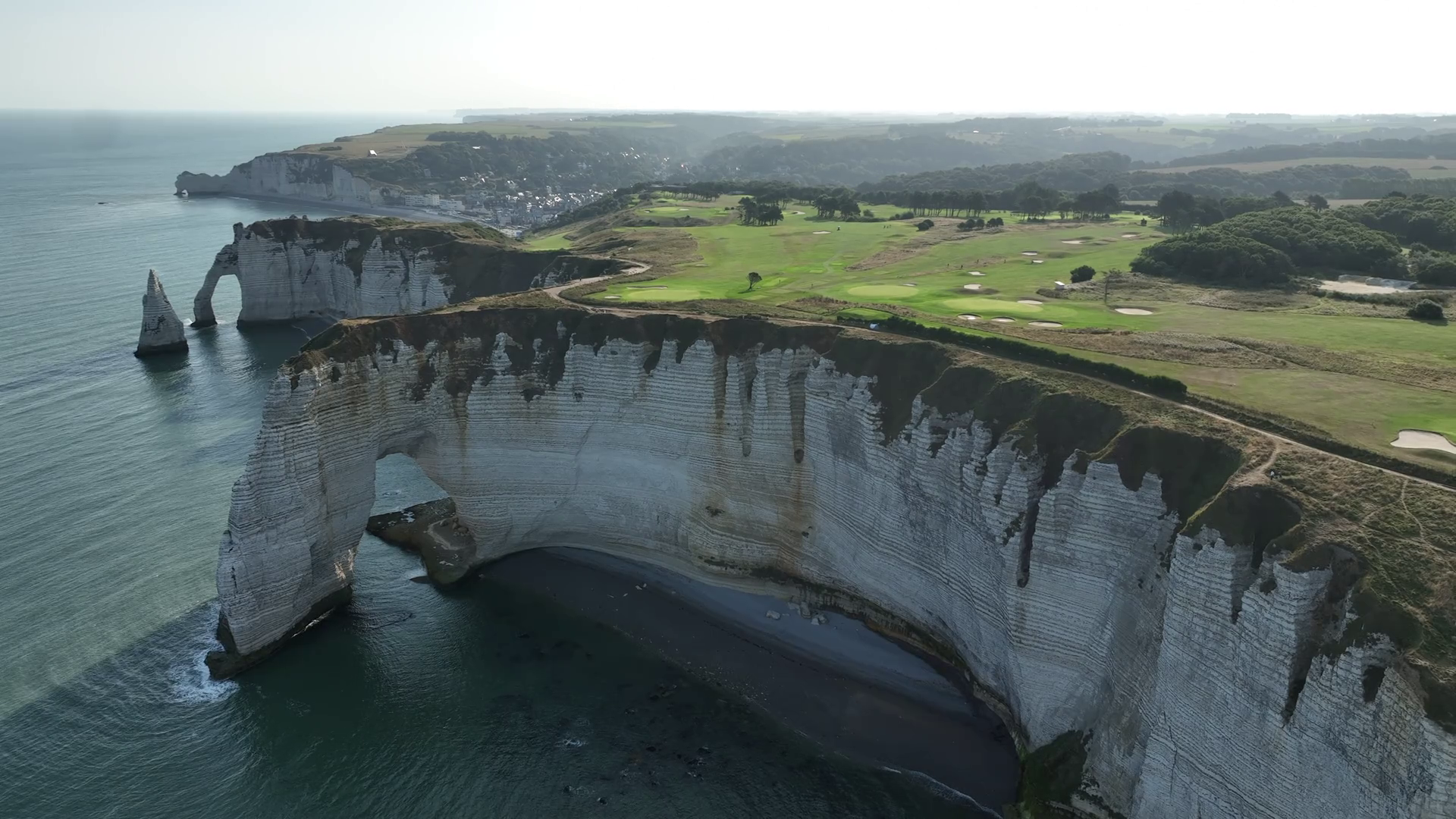 Aerial View Of Cliffs Of Etretat France Stock Footage SBV-352685621 ...